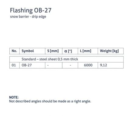 OB-27 flashing - Snow barrier - drip cap - tabela