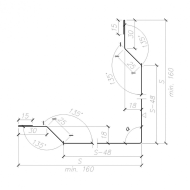 Obróbka OB-03 - Narożnik zewnętrzny maskujący łączniki - przekrój