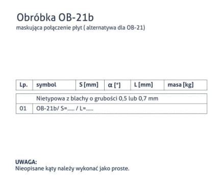 Obróbka OB-21b - Maskująca słupek bramowy (alternatywa OB-21) - tabela