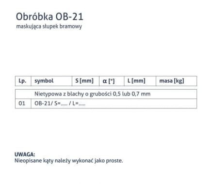 Obróbka OB-21 - Maskująca słupek bramowy - tabela