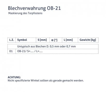Blechverwahrung OB-21 - Maskierung des Torpfostens - tabela