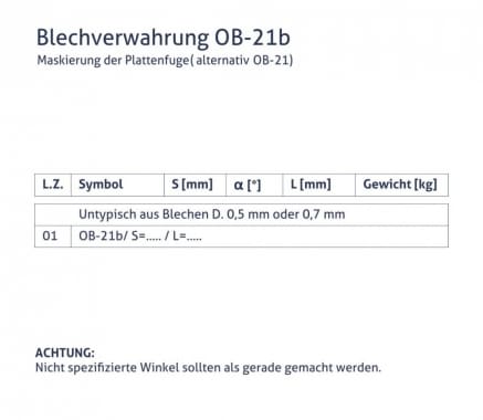 Blechverwahrung OB-21b - Maskierung des Torpfostens (alternativ OB-21) - tabela