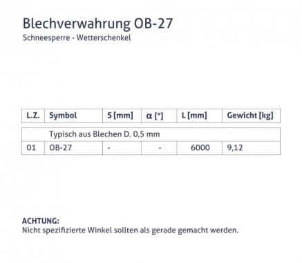 Blechverwahrung OB-27 - Schneesperre - Wetterschenkel - tabela